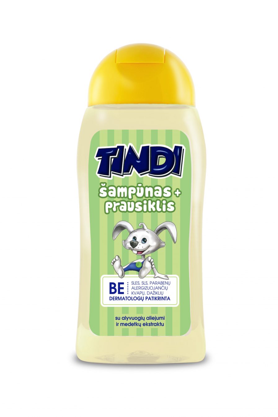TINDI šampūnas ir prausiklis vaikams 2in1 su alyvuogių aliejumi ir medetkų ekstraktu (210ml)